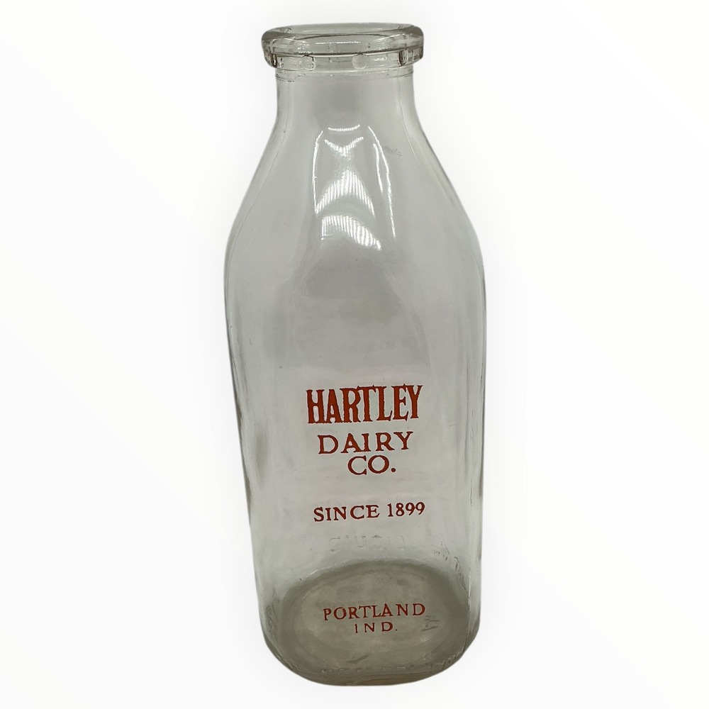 Vintage Hartley Dairy Portland Indiana Quart Milk Bottle Orange Pyro Since 1899